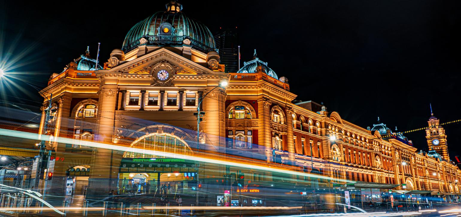 flinders street station at night