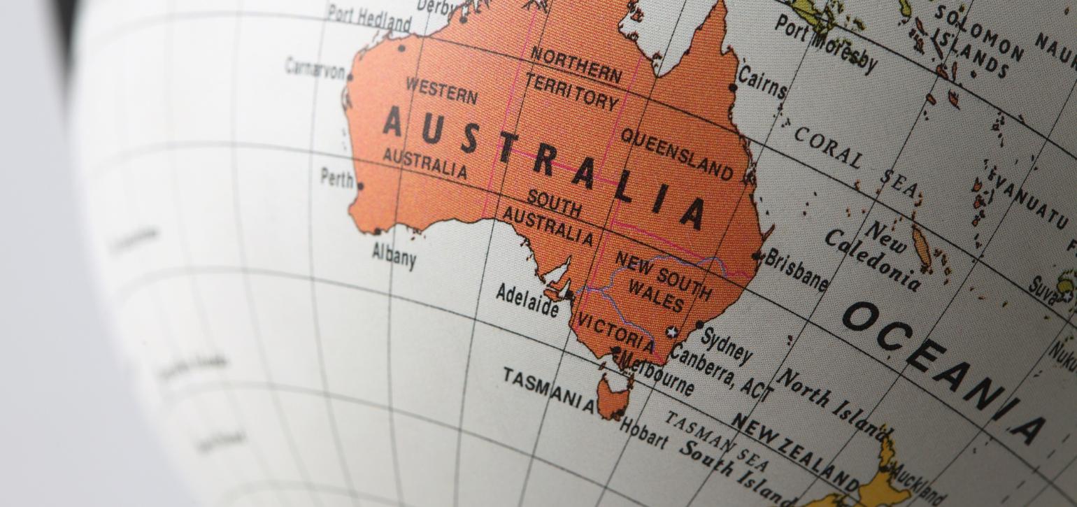 map of australia on a globe