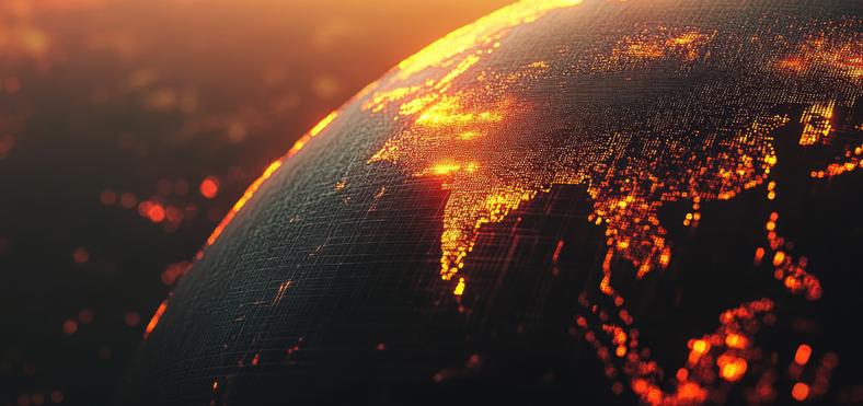 dark view of globe showing light across countries