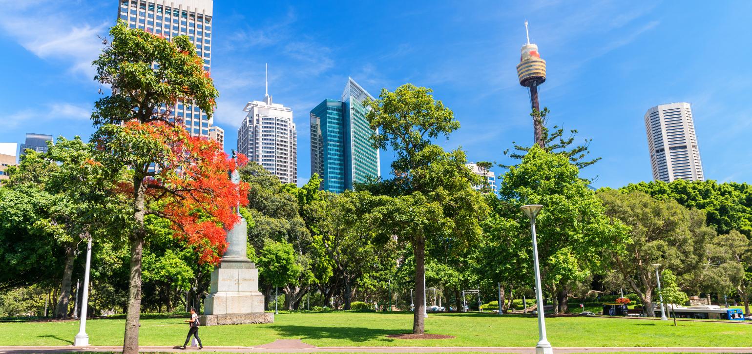 Sydney landmark with green lawn