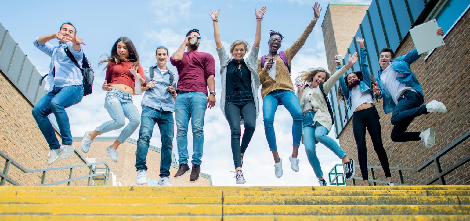 University students at the top of a stairway