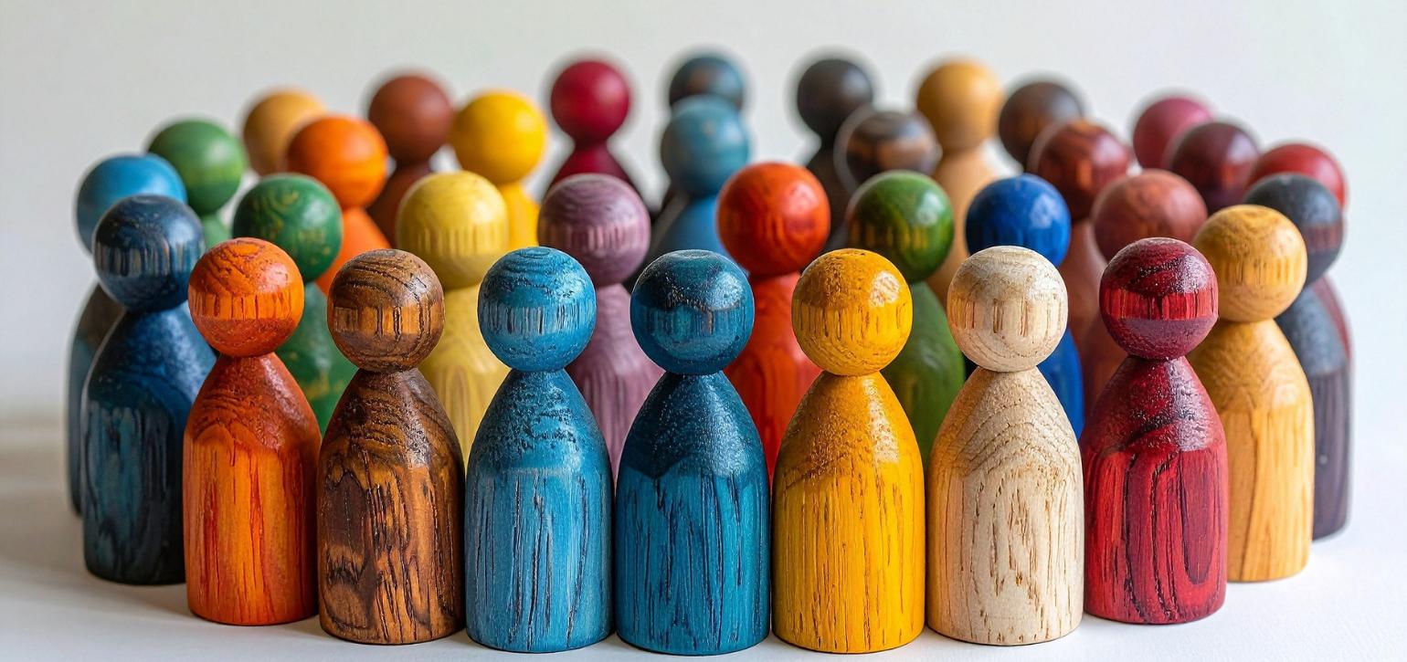 coloured wooden people figures in a group