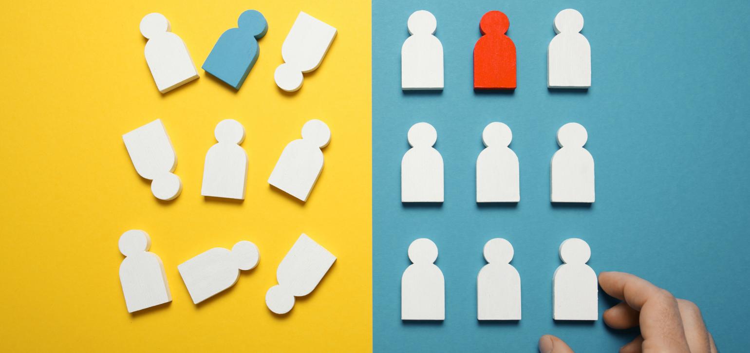 torso figurines on coloured backgrounds