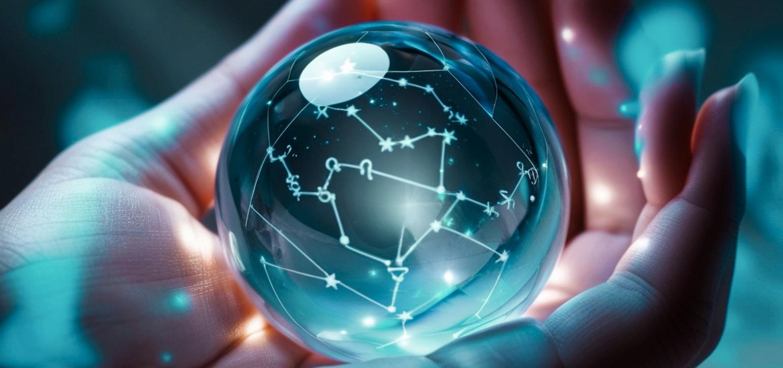 hand holding crystal ball with data inside
