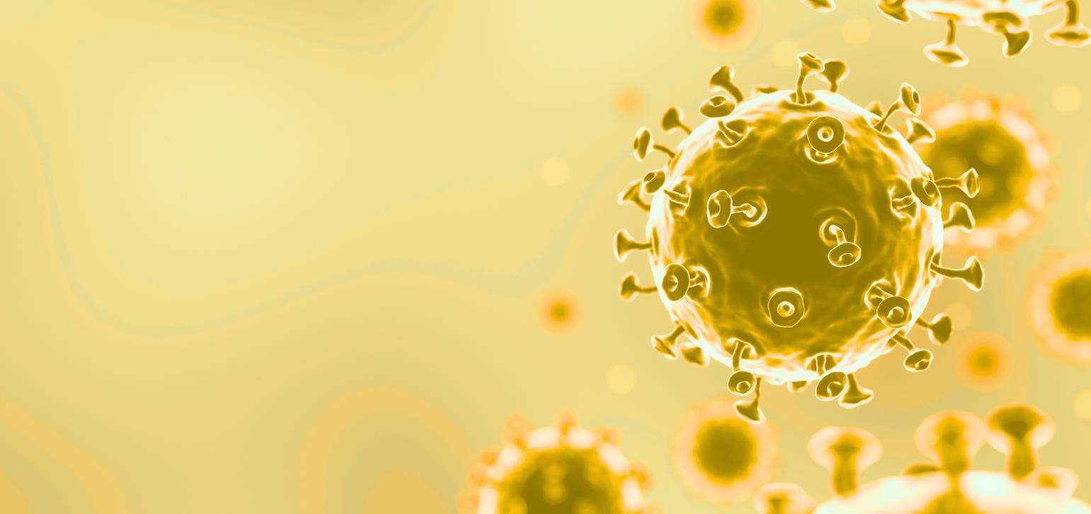 virus graphic on yellow background