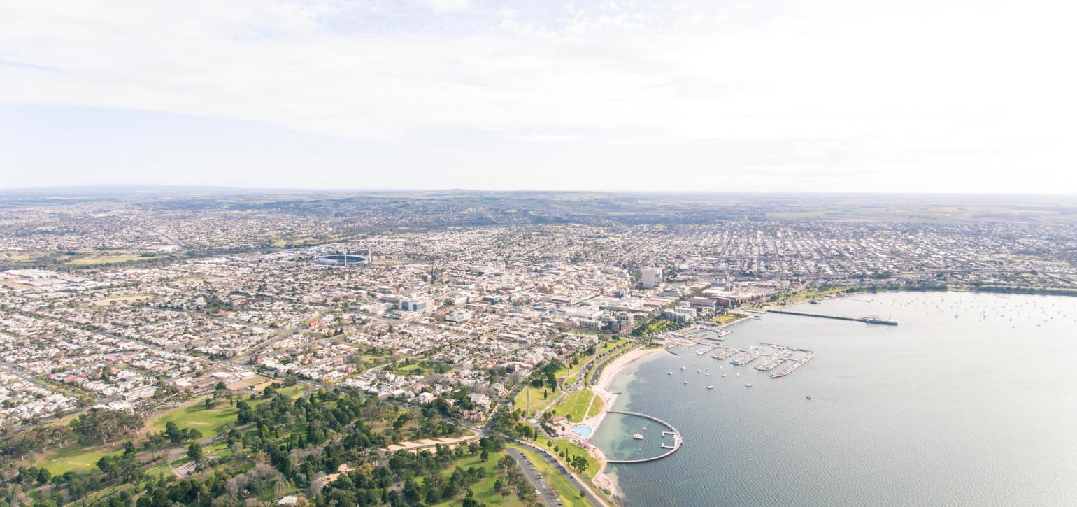 geelong waterfront and city aerial view