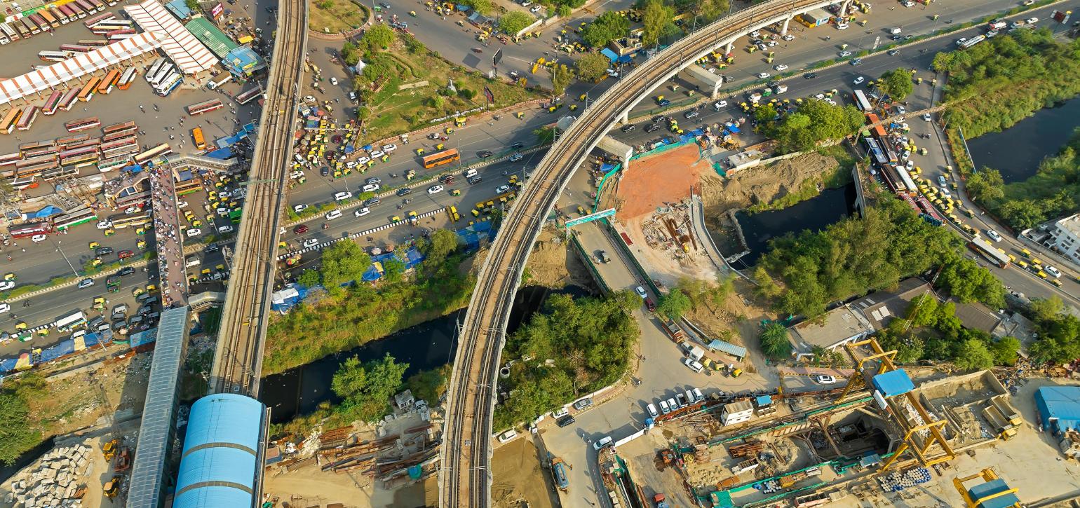 aerial view of land and roadways