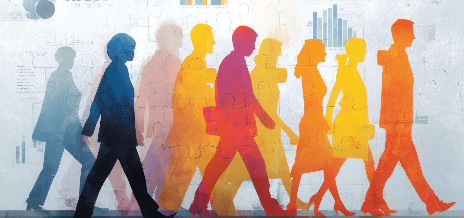 colourful graphic of people walking