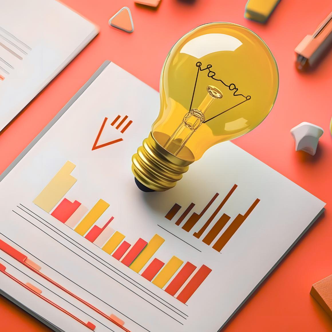 grpah illustration with yellow lightbulb
