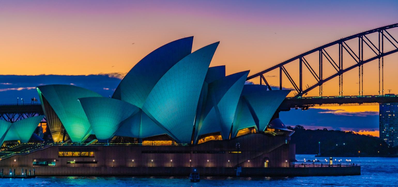 sydney harbour bridge in sunset hue