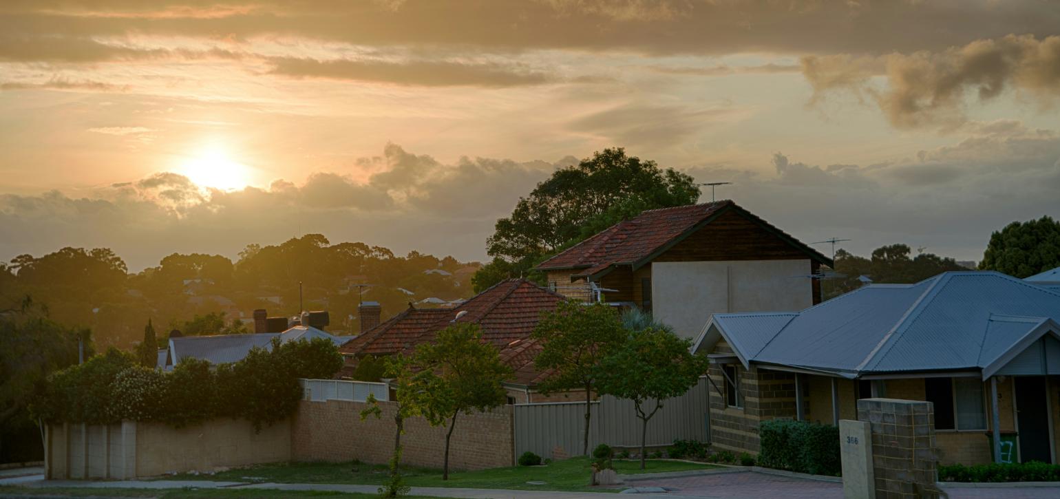 Australian street in sunset