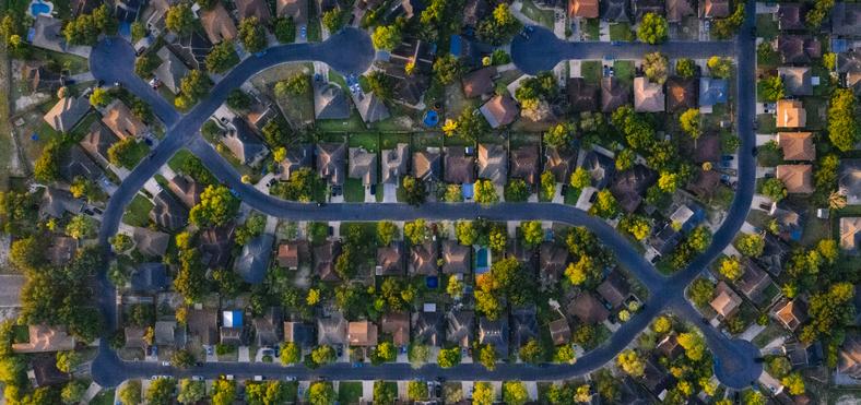 aerial view of suburban area