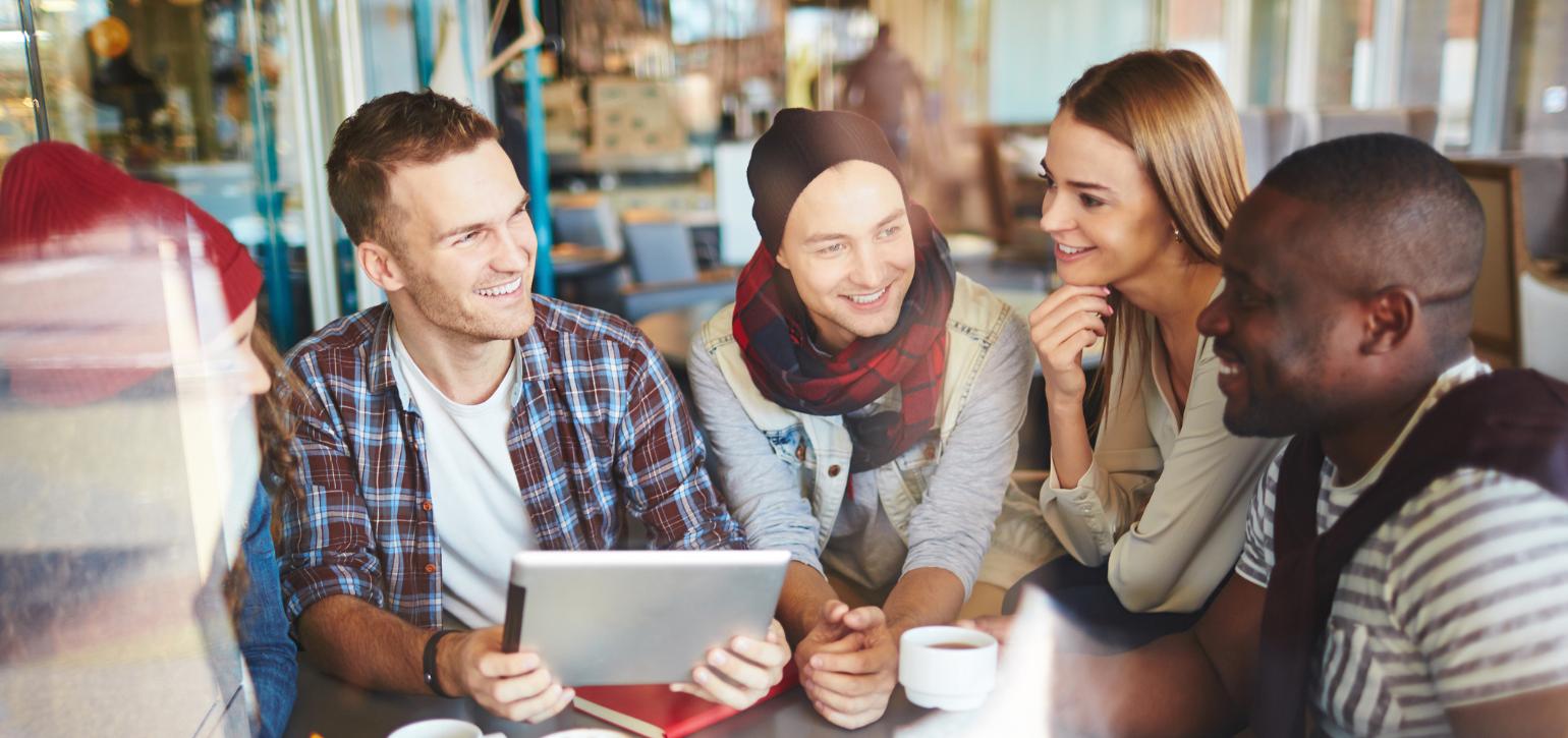 Group of young people having a discussion
