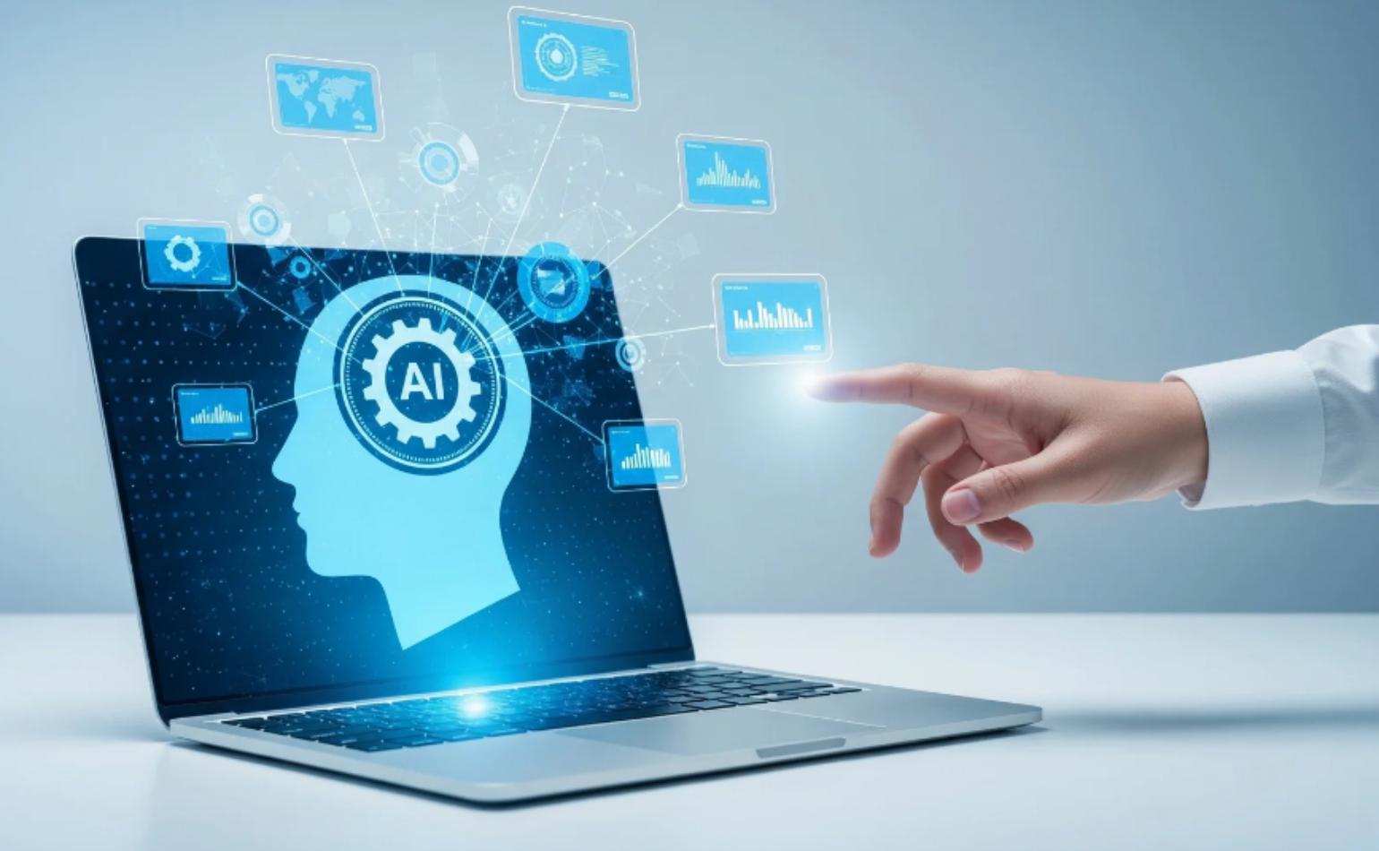 Image of a laptop illustrating AI transforming jobs